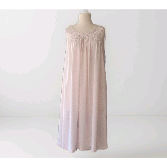 US Made Vintage Shadowline Pale Pink Lace Trimmed Layered Nightgown 1XL - Picture 1 of 7